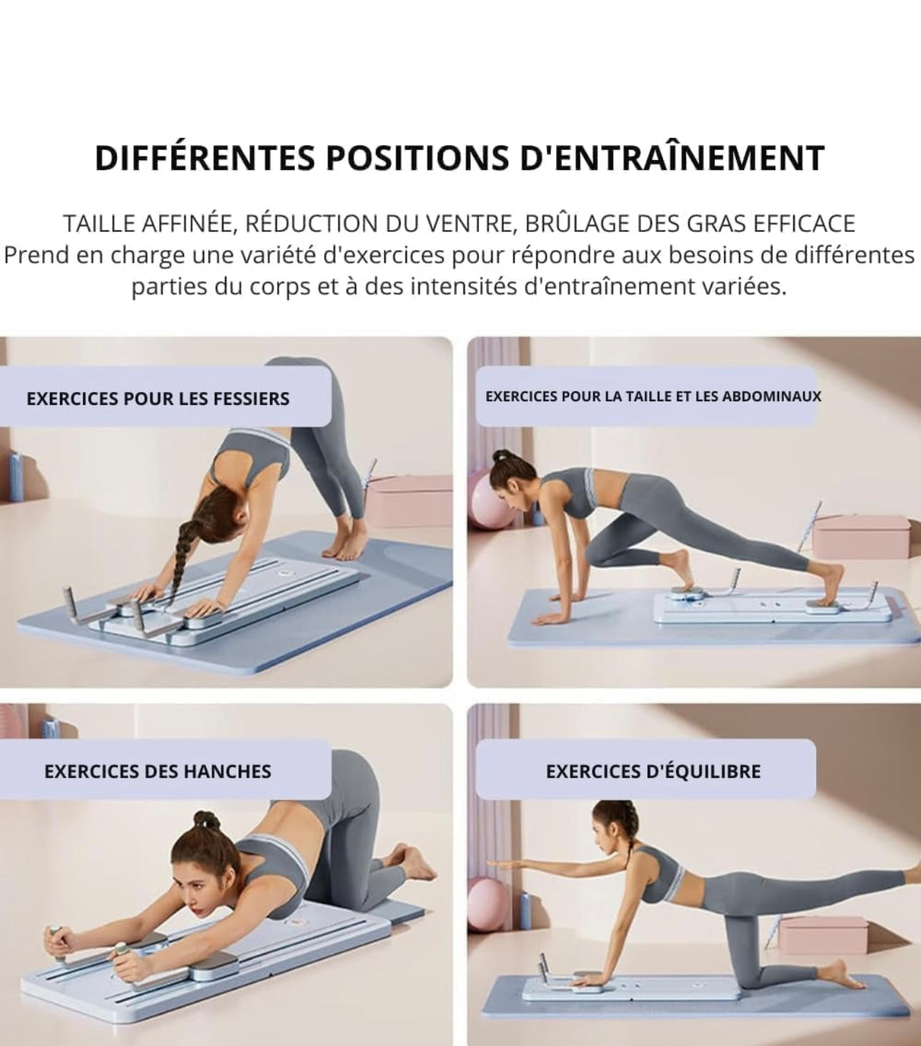 Reformer Pilates multifonction avec bandes de résistance - Entraîneur abdominal à la Maison